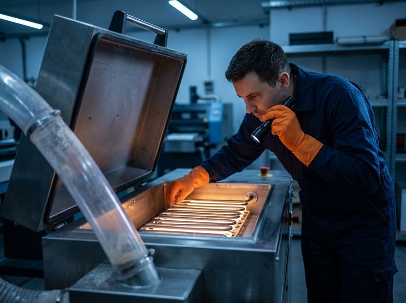 Technician servicing a DTF shaker and dryer